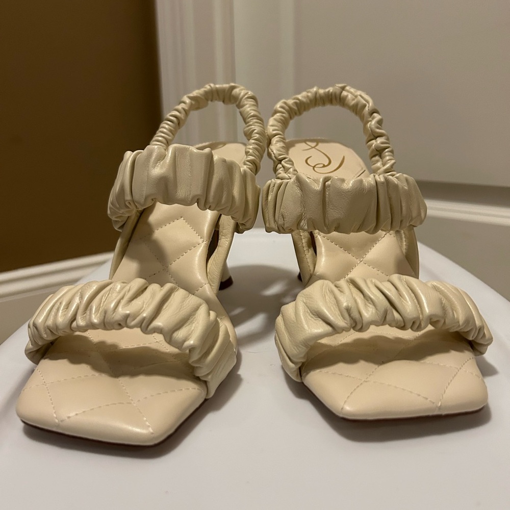 Sam Edelman Marlena Ivory Leather Ruched Heels